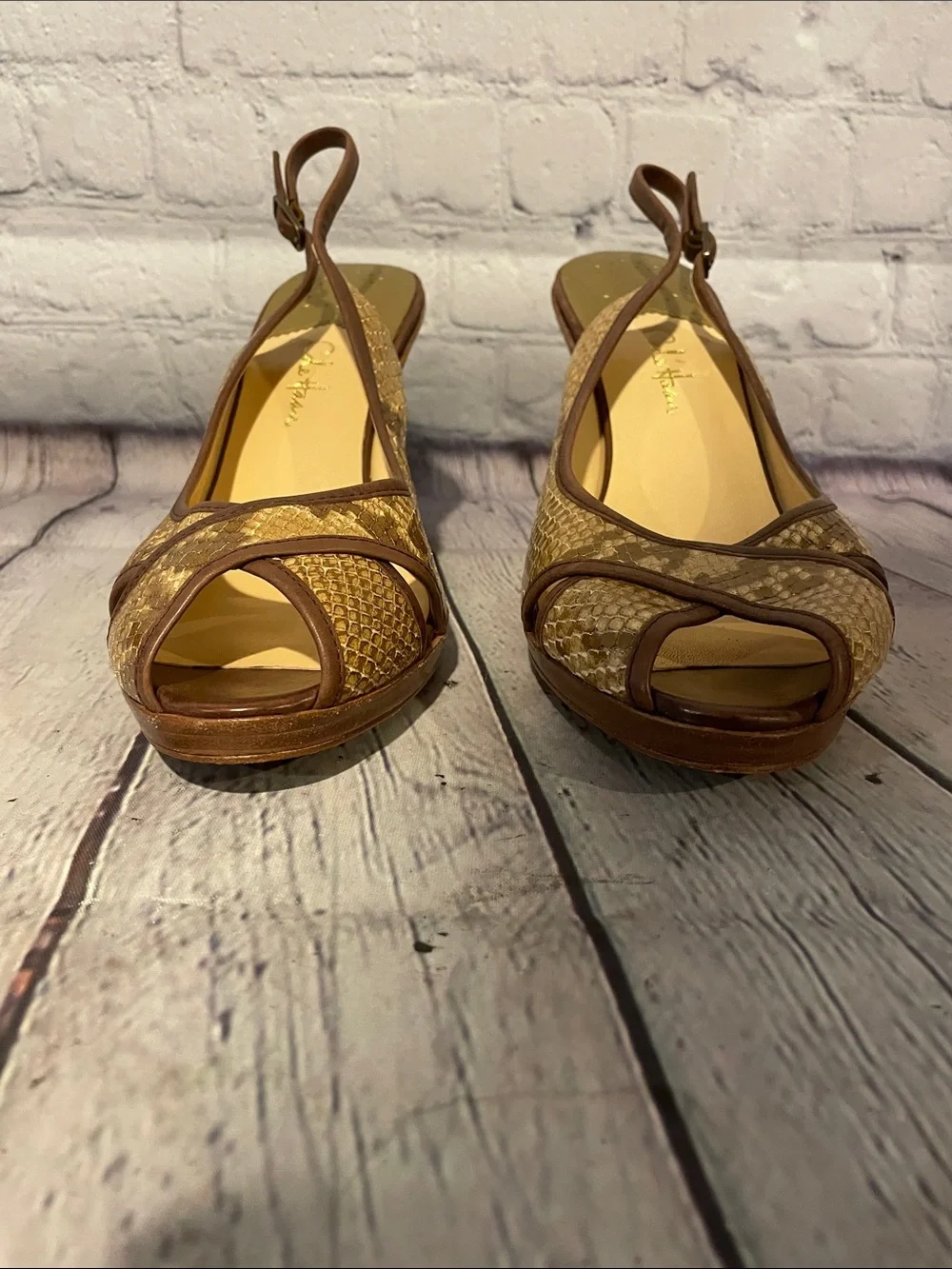 Cole Haan Brown Woven Peep-Toe Slingback Wedges • Sz 10